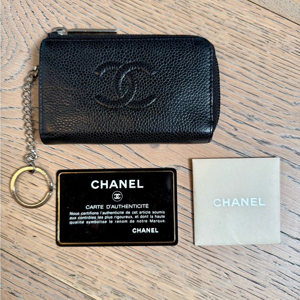 CHANEL Authenticity Card black caviar leather CC keychain wallet